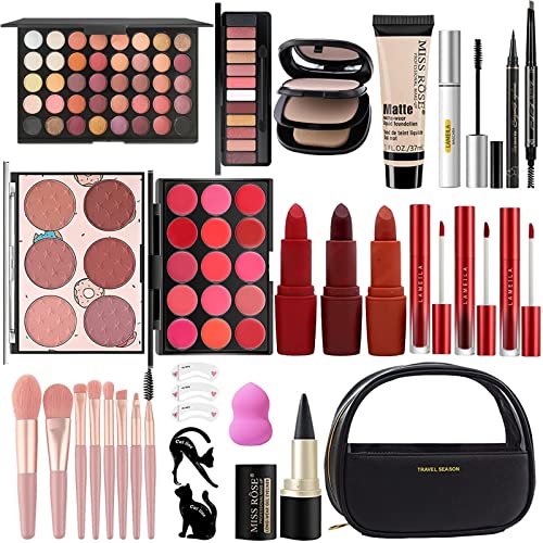 MISS ROSE M All In One Full Makeup Kit,Multipurpose Women's Makeup Sets,Beginners and Professionals Alike,Easy to Carry (Black)