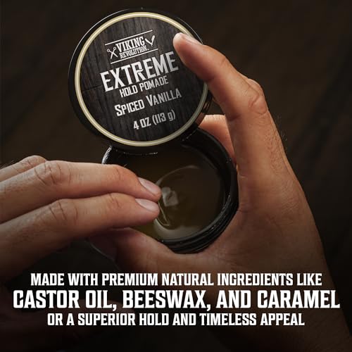 Viking Revolution Spiced Vanilla Hair Pomade for Men – Extreme Hold, High Shine (4oz)