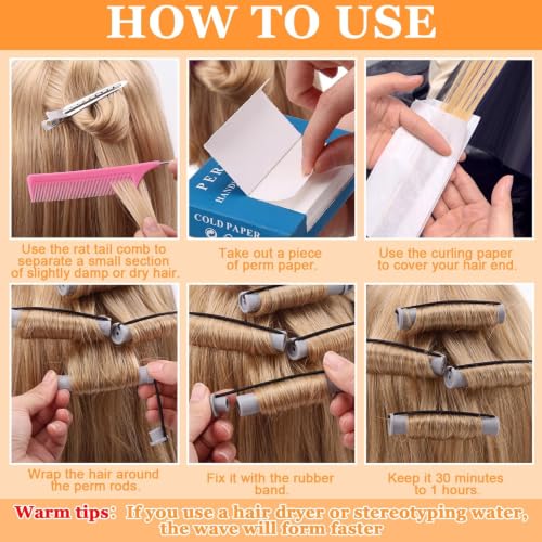 ProSuites 4 Sizes Hair Perm Rods Kit with 350 Perm Papers & Clips – MultiColor
