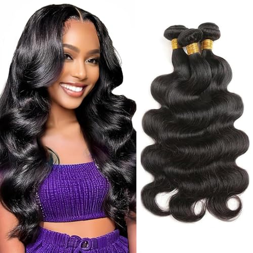 DiexrLamx 22-26 Inch Body Wave Human Hair Bundles - Virgin, Natural Black