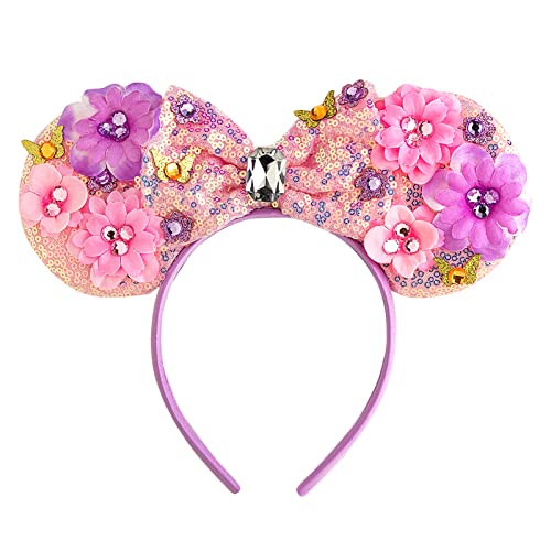 Mouse Ears Headband with Shiny Bow - Double-Sided Sequin Hair Band