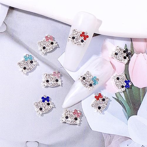 𝟮𝟰𝗣𝗰𝘀 KurKur Nail Charms for Acrylic Nails 3D Silver Kawaii Cute Cartoon Anime Charms for Nail Art Alloy Nail Gems and Rhinestones Crystals Nail Accessories for Women DIY Design Cat Nail Supplie