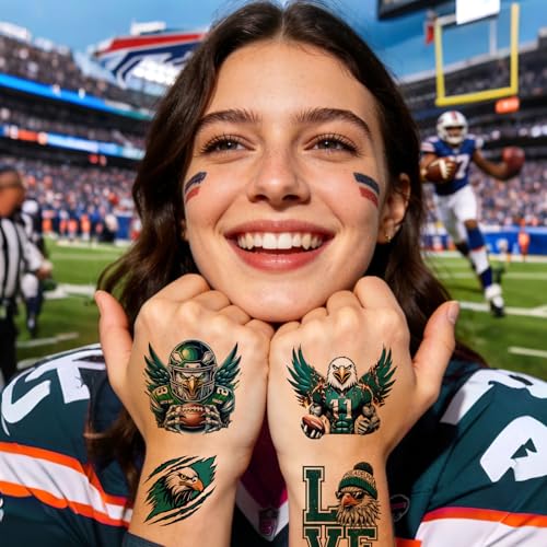 Football Temporary Tattoos, 8 Sheets 200+ Designs