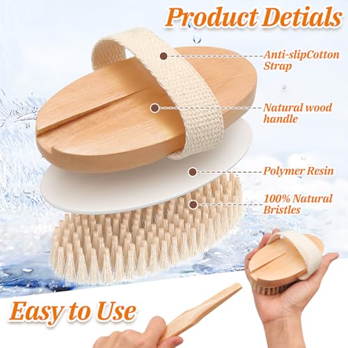 Wood Body Brush Set,20.6¡¯¡¯ Long Handle Bath Body Back Scrubber Soft & Stiff Bristles Detachable 2 Brush Heads Gentle Exfoliator Remove for Wet & Dry Use