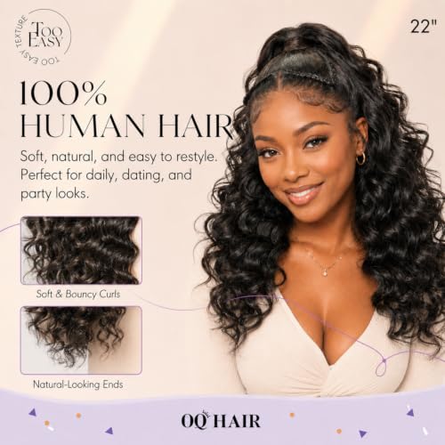 OQ Loose Curly Half Wig Human Hair 24 Inch - Natural Look, Glueless Style