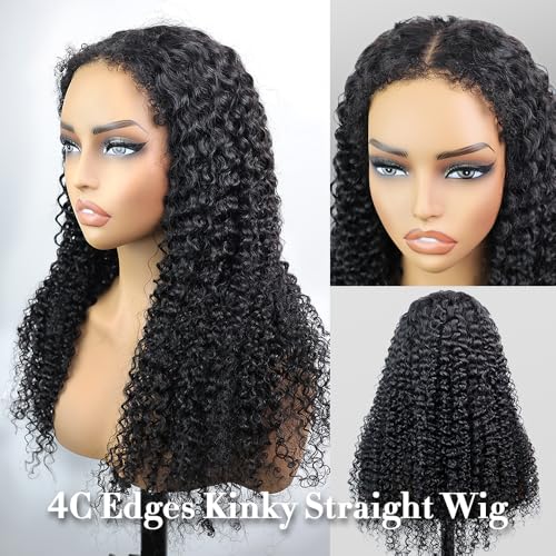 FACMOOD 16 Inch 4C Kinky Curly Human Hair Wig 180% Density HD Lace Front Pre-Plucked & Glueless