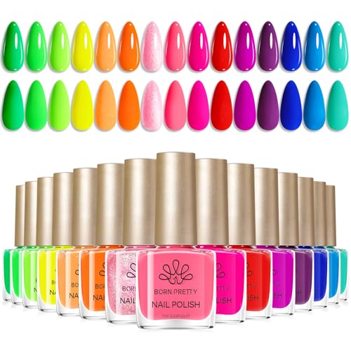 Born Pretty 15-Color Neon Nail Polish Set – Quick Dry DIY Manicure