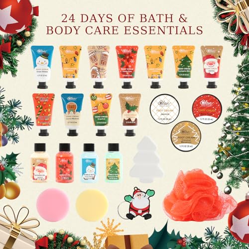 BODY & EARTH # LOVE Advent Calendar 2025 Womens Christams Gifts, Advent Beauty Calendar for Teen Girls 24 Days Countdown Calendar Hand Cream Gifts Spa Bath Sets with Body Lotion, Santa Keychain, Red