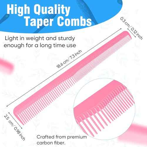 Boao 6 Pieces Tapered Comb Carbon Fiber Salon Hairdressing Fine and Wide Tooth Comb Heat Resistant Tapering Barber Stylist Cutting for Men Women(Pink)