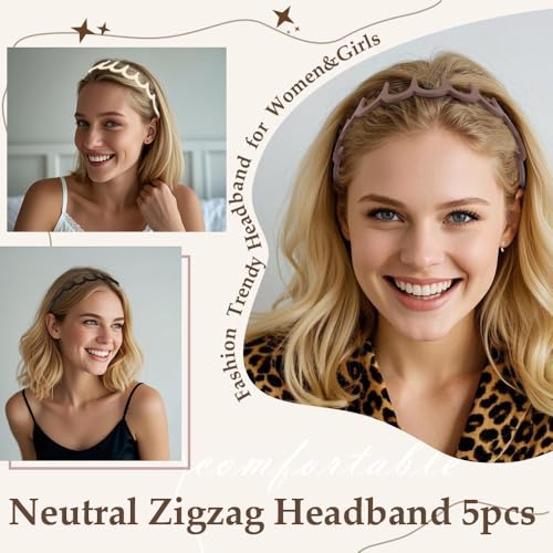 Aprince Zigzag Reversible Headbands 5pcs Non-slip Retro 90s Hair Accessories