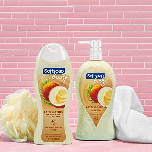 Softsoap Body Wash, Pomegranate & Mango Spritz Body Wash, 20 Fl Oz & Body Wash, Coconut Butter Scrub, Exfoliating Body Wash, 20 Ounce, 4 Pack
