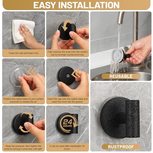 Suction Cup Shower Hooks - Heavy Duty Rust-Resistant, 15 LB