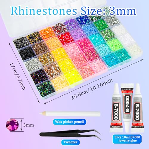 43500 Resin Rhinestones 3mm 40 Colors Flatback Gems & Glue Kit