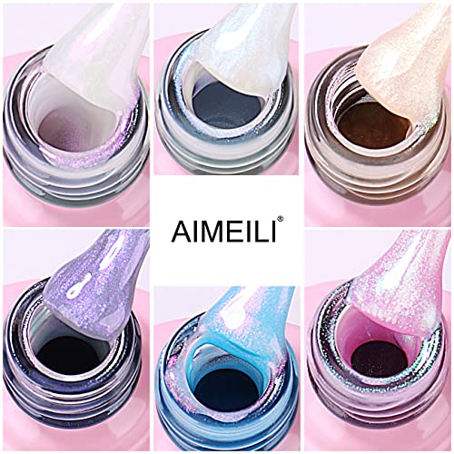 AIMEILI Hema Free Pearl Gel Nail Polish, Shimmer Mermaid Nail Gel Soak Off U V Gel Polish Set Of 6pcs X 10ml - Kit Set 42