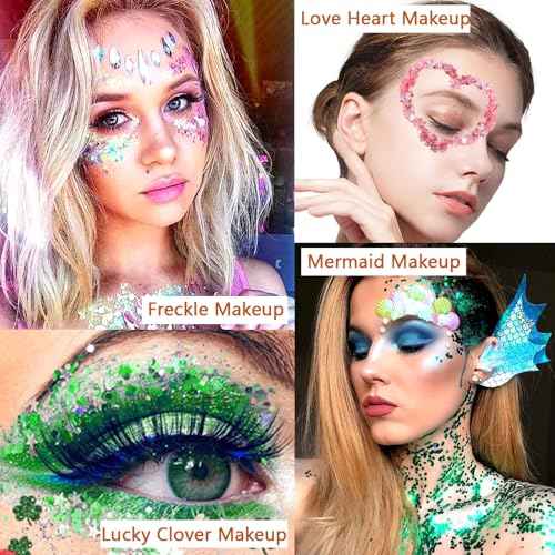 Boko 50ML Body Glitter Gel, Red Green Mardi Gras Chunky Glitter Gel for Face Hair Body Sparkle Makeup, Cosmetic Mermaid Face Glitter Sequins for Mardi Gras Concert Party Event Rave Accessories