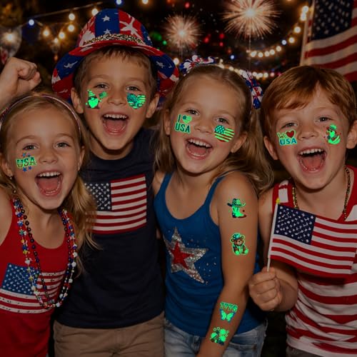 108 Glow in the Dark 4th of July Temporary Tattoos for Kids