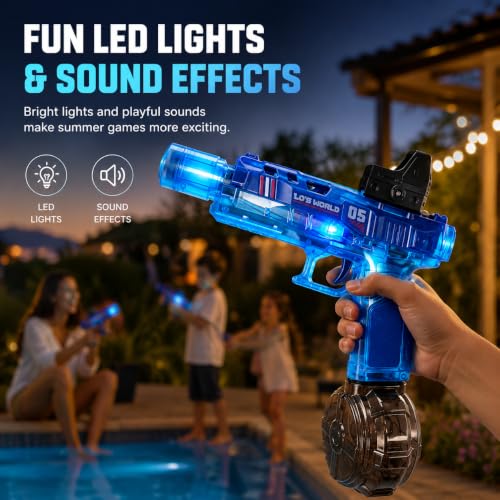 Electric Water Gun with LED Lights, 26ft Range, 300ML Tank