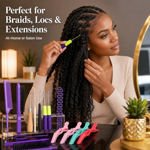 Nalexmi 15-Piece Crochet Hook Kit for Braids, Locs & Twist Extensions