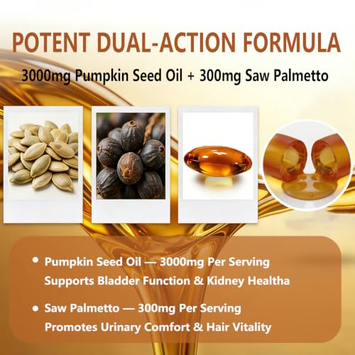 Pumpkin Seed Oil Softgels 3000mg with Saw Palmetto for Hair & Kidney Health