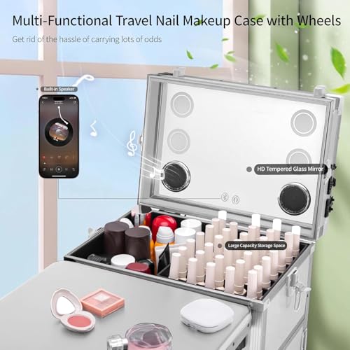 Rolling Manicure Table with 3 Drawers & Mirror | Portable Nail Desk