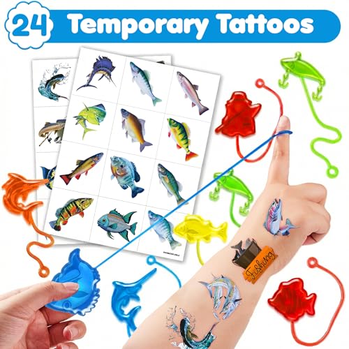 48 Piece Fishing Party Favors Set - Stick Hands & Tattoos