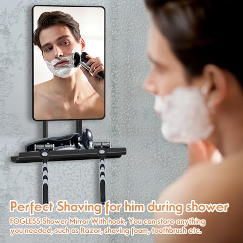 Fogless Shower Mirror with 360° Rotation & Razor Holder
