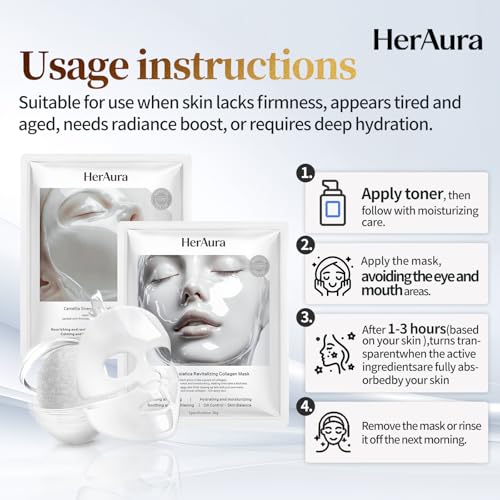 Centella Asiatica Hydrating Collagen Hydrogel Mask 5-Pack - Soothing and Firming Face Mask with Niacinamide, Vitamin C and 200Da Bio-Collagen for Sensitive Skin, 30g Each