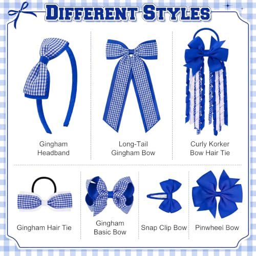 DEEKA 13-Piece Royal Blue Gingham Hair Accessories Set for Girls