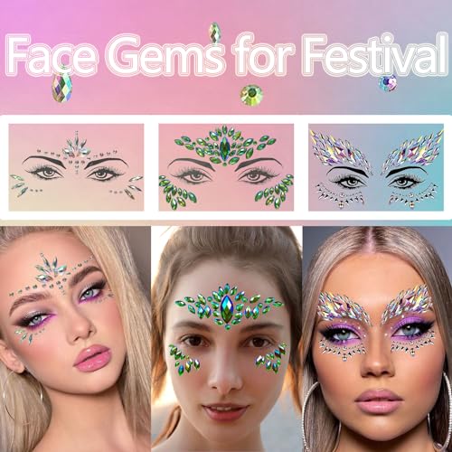 Face Gems 8 Sets Mermaid Face Jewels Self Adhesive Festival Gem Stickers Eyes Body Face Stickers Crystal Festival Accessory for Carnival, Party, Halloween
