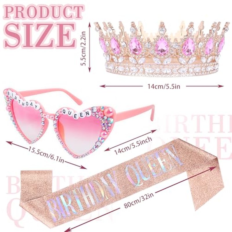 Birthday Decorations Set for Women - Sash, Crown & Sunglasses