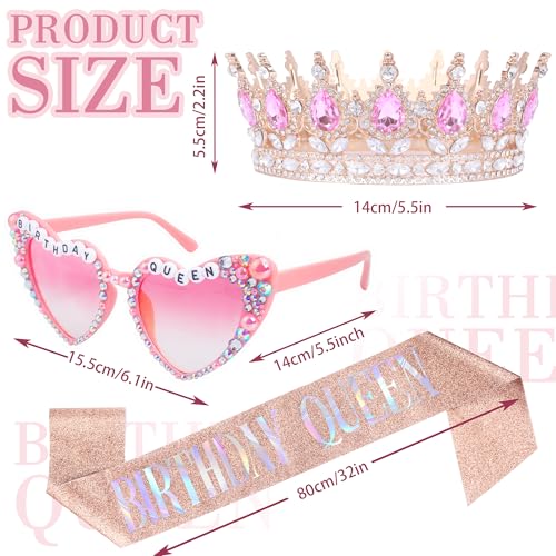 Bravo West Rose & Pink Birthday Queen Set with Tiara, Sash & Sunglasses - Variation: Rose&pink12