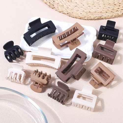 3 Styles Hair Clips for Women Small Medium Big Claw Clips for Thin Thick Hair 12 Pcs Hair Claw Clips Hair Clips Combination Hair Accessories for Women (Brown)