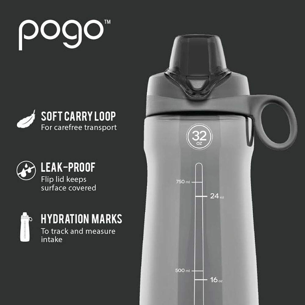 Pogo BPA-Free Plastic Water Bottle with Chug Lid, Blue Atoll, 32 oz.