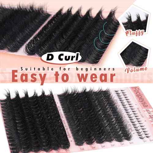 Focipeysa Eyelash Clusters 100D 200D Lashes Extensions with Bottom Lash Volume Fluff Lash Clusters 256pcs Individual Eyelash Extensions 12-18mm Eyelash Extensions DIY D-Curly Lash Extension at Home