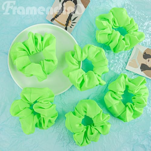 Framendino 8 Count Green Solid Polyester Hair Scrunchies for Women Girls Hair Accessories