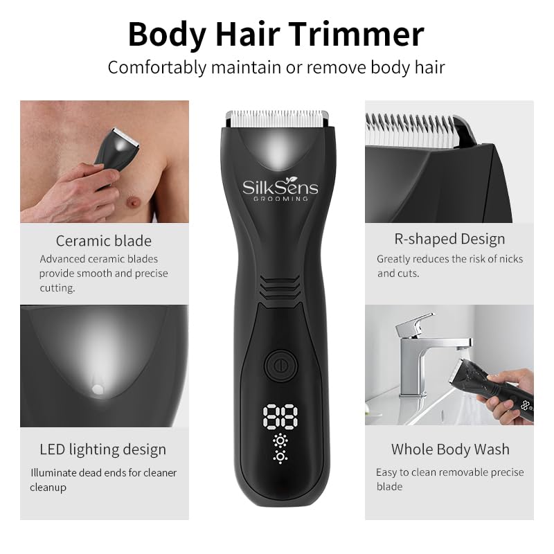 Body Trimmer and Men's Sensitive Area Razor from SilkSens with Charge Ratio Display and Luminous for Comfortable Use for Body Cleaning Waterproof