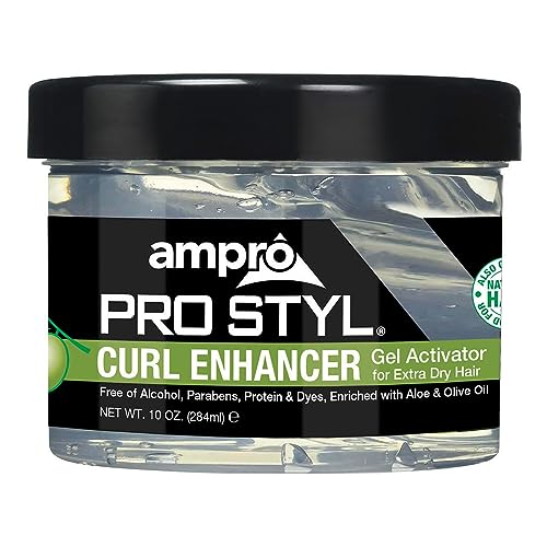 AmPro Pro Styl Curl Enhancer - Gel Activator with Olive Oil to Moisturize and Define Coils and Waves - Helps Protect and Hydrate Hair Shaft - Tames and Adds Shine to Tresses - Extra - 10 oz
