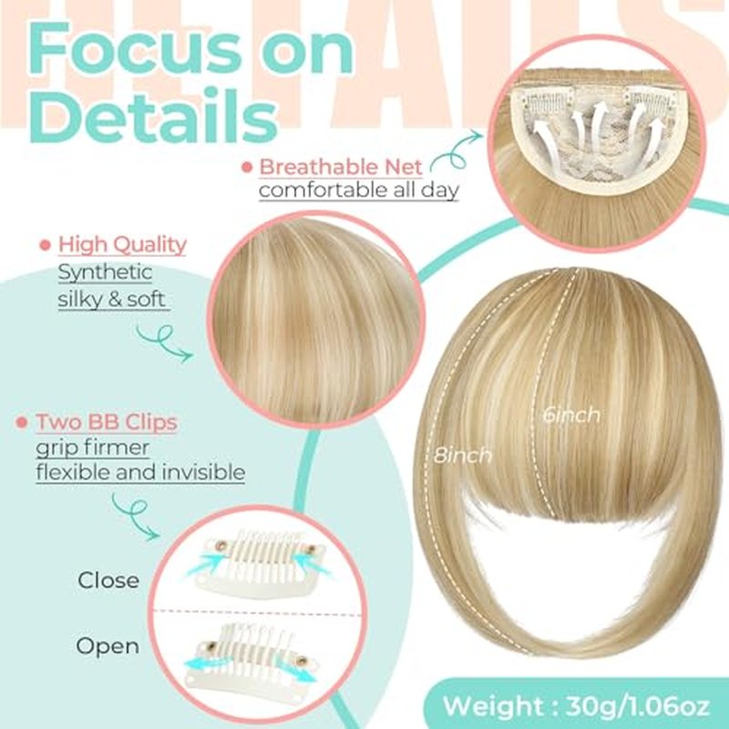 Clip-In French Bangs for Women - Light Blonde Synthetic Hair Extensions