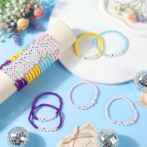 Quelay 24 Pcs K-pop Friendship Bracelets for Fans Party Supplies Yellow Pink Purple Blue