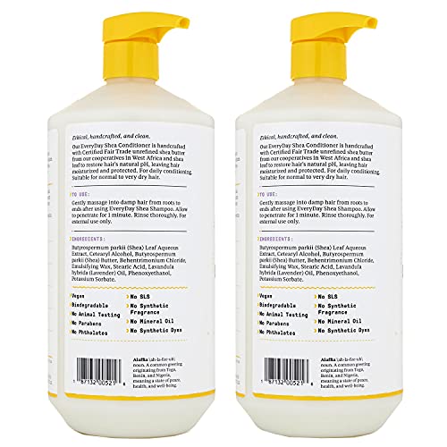 Alaffia EveryDay Shea Conditioner, Moisturizes, Restores and Protects, Made with Fair Trade Shea Butter, Cruelty Free, No Parabens, Vegan, Lavender, 2 Pack, 32 Fl Oz Ea