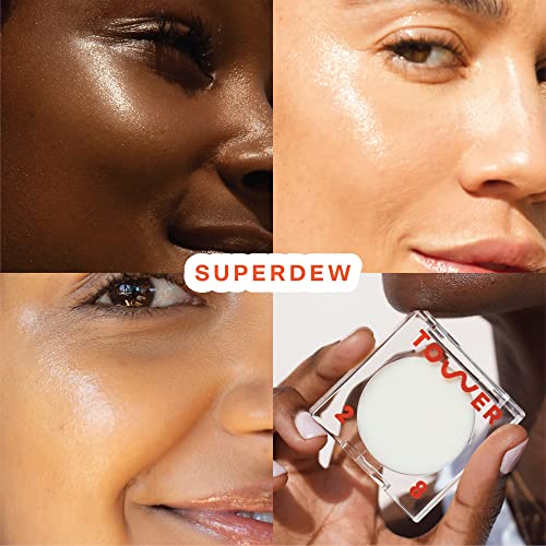 Tower 28 SuperDew Highlighter Balm - Clear, Shimmer-Free Face Luminizer for Glass Skin - Non-Comedogenic Highlighter Makeup for Sensitive Skin - Multi-Purpose Dewy Face Balm - Vegan (0.16 oz)