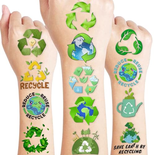 100 PCS Recycle Temporary Tattoos Sheets | Earth Theme Party Favors