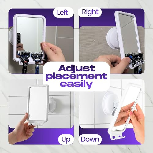 Fog-Free Shower Mirror with 360° Swivel & Razor Hooks