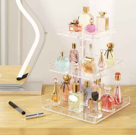 NIUBEE 3-Tier Perfume Organizer, Clear Resin, Rectangular Tray, Sturdy Design, Space Saver, Convenient Access, Easy Assembly
