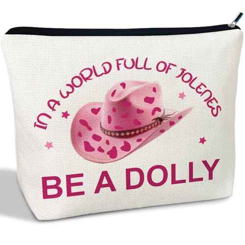 Pink Western Hat Makeup Bag, Be a Dolly Travel Period Costumes Cosmetic Bags, Dolly Gifts for Women Music Lovers Fans Sister Daughter Teachers Halloween Birthday Christmas