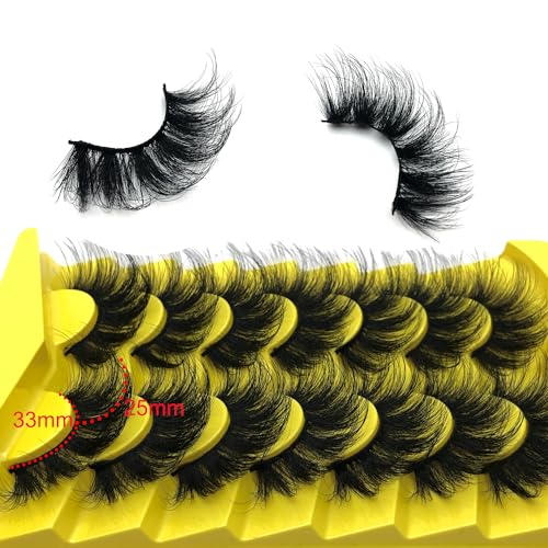 Anforlin 25mm D Curle Thick Volume 8D Wispy Mink False Strip Eyelashes , Easy to Apply & Remove, Cruelty Free - Set of 7