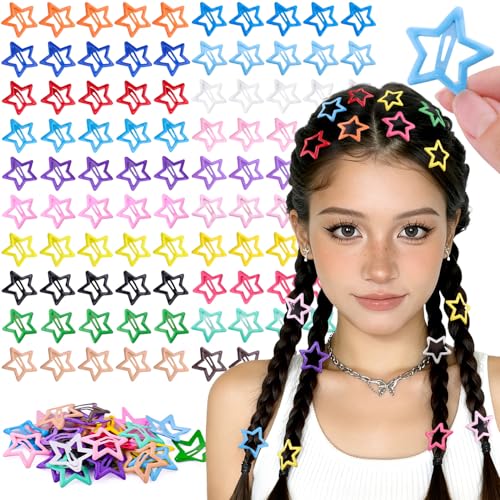 100 PCS Star Hair Clips - Colorful Y2K Barrettes for Girls & Women