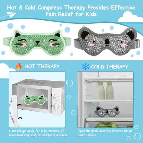 Kids Ice Packs 2 Packs Cooling Eye Mask with Soft Plush Backing for Children Boo Boos Sinus Headache Fever Patch for Kids (Green+Grey)