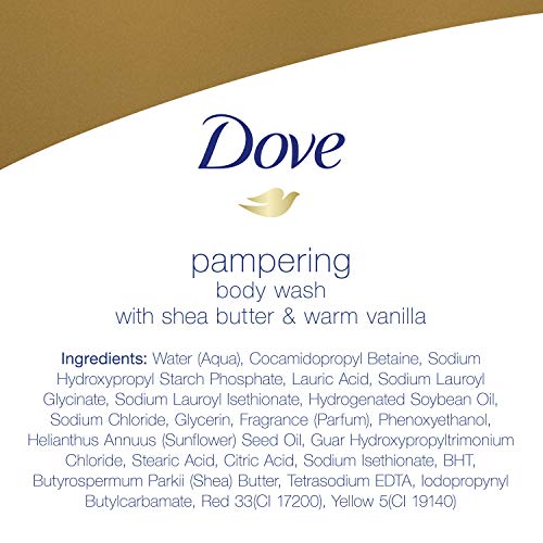 Dove Purely Pampering Body Wash for Dry Skin Shea Butter with Warm Vanilla Effectively Washes Away Bacteria While Nourishing Your Skin, 22 Fl Oz (Pack of 4)