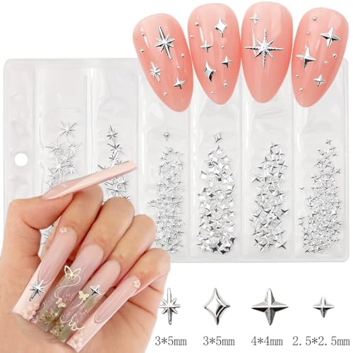 400Pcs Star Nail Charms for Nails Art 3D Gold Silver Star Nail Charms Metallic Studs Rhinestones Stars Nail Jewelry Decorations Manicure Kit Supplies Accessories for Women Acrylic Manicure Salon